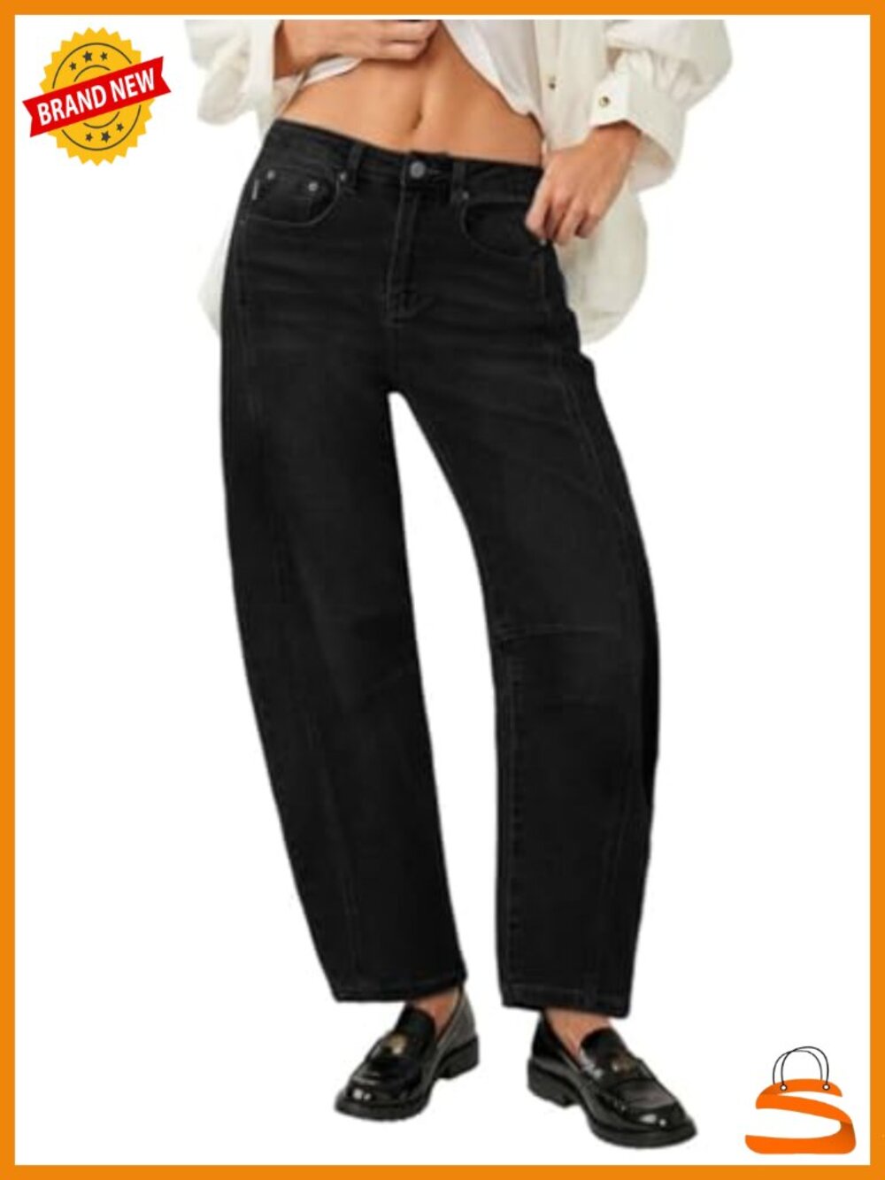 Wide Leg Cropped Barrel Jeans High Waisted Baggy Mom Denim Ankle Pants with